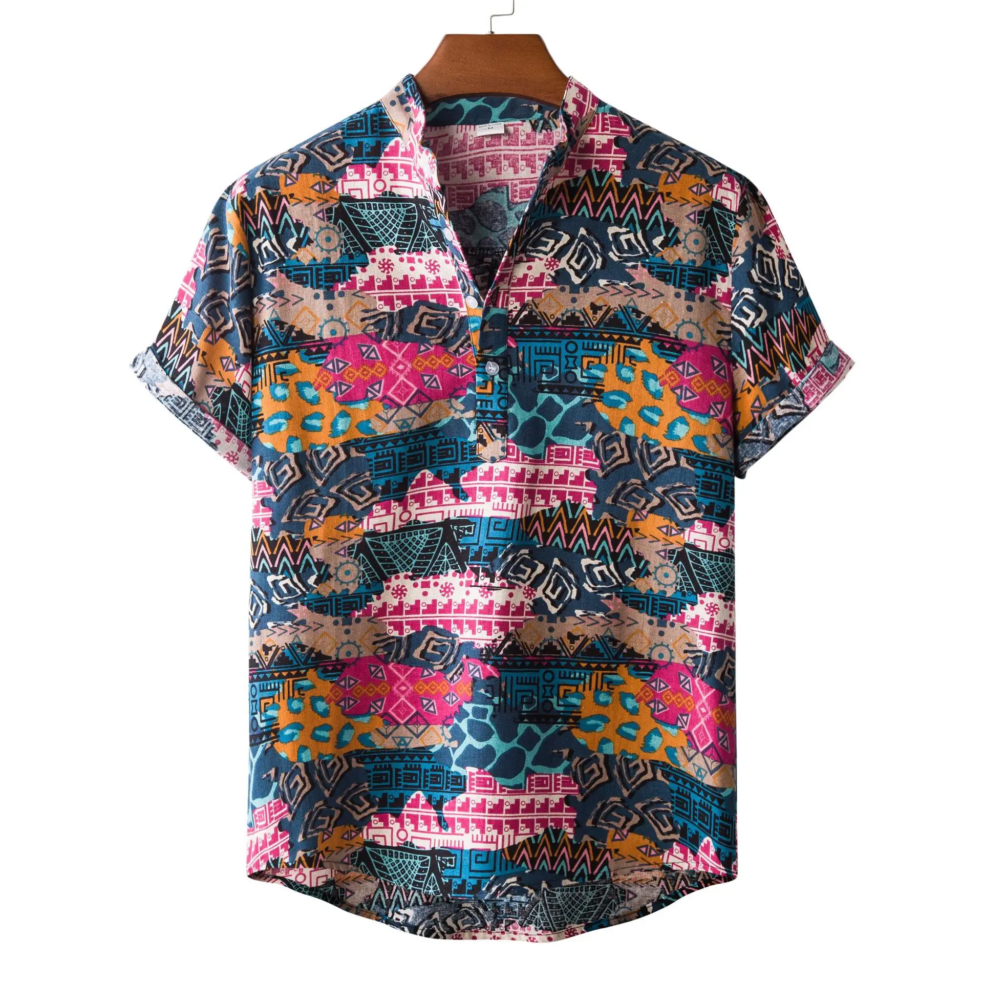 Men'S Shirt 3d Print Undies Standing Collar Shirts Casual Short Sleeved Oversized Blouse Streetwear Tees Top Summer Men Clothing