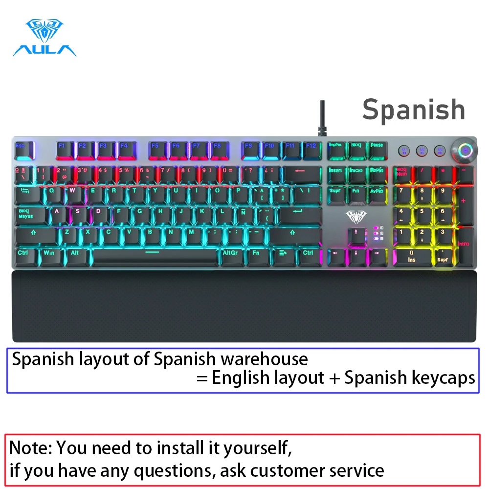 aula f2088 spanish mechanical gaming keyboard with brownblueblack switch 108 key led backlight suitable for laptop gamers free global shipping