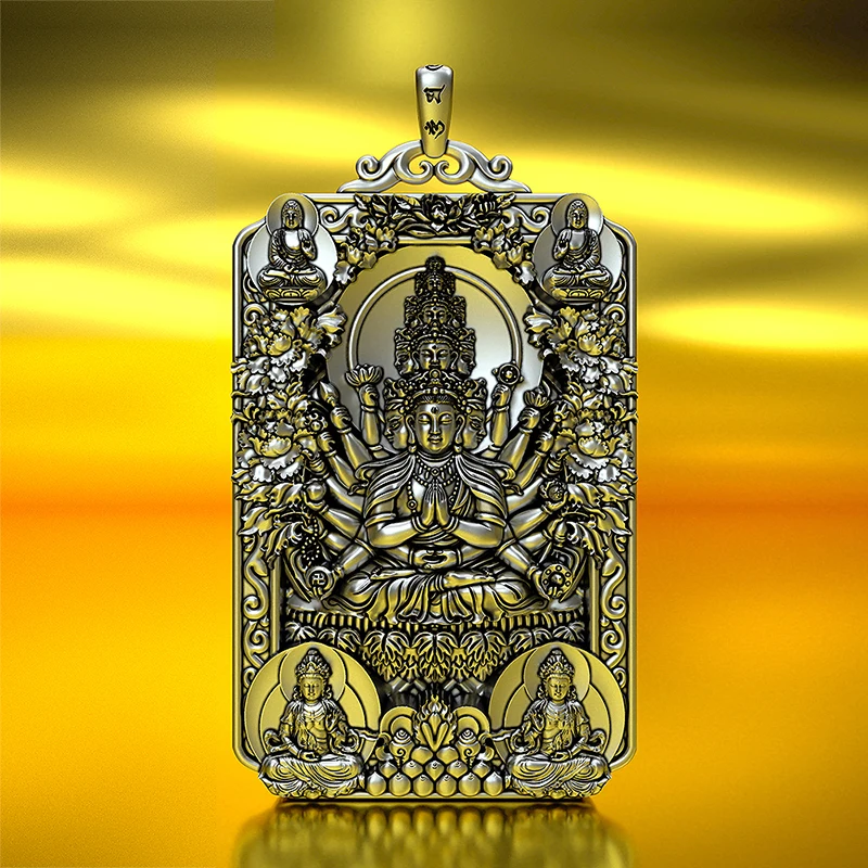 

New Oriental Great Sun Tathagata Buddha Pendant Men's Personality Patronus Amulet Silver Necklace Amitabha Buddha Accessories