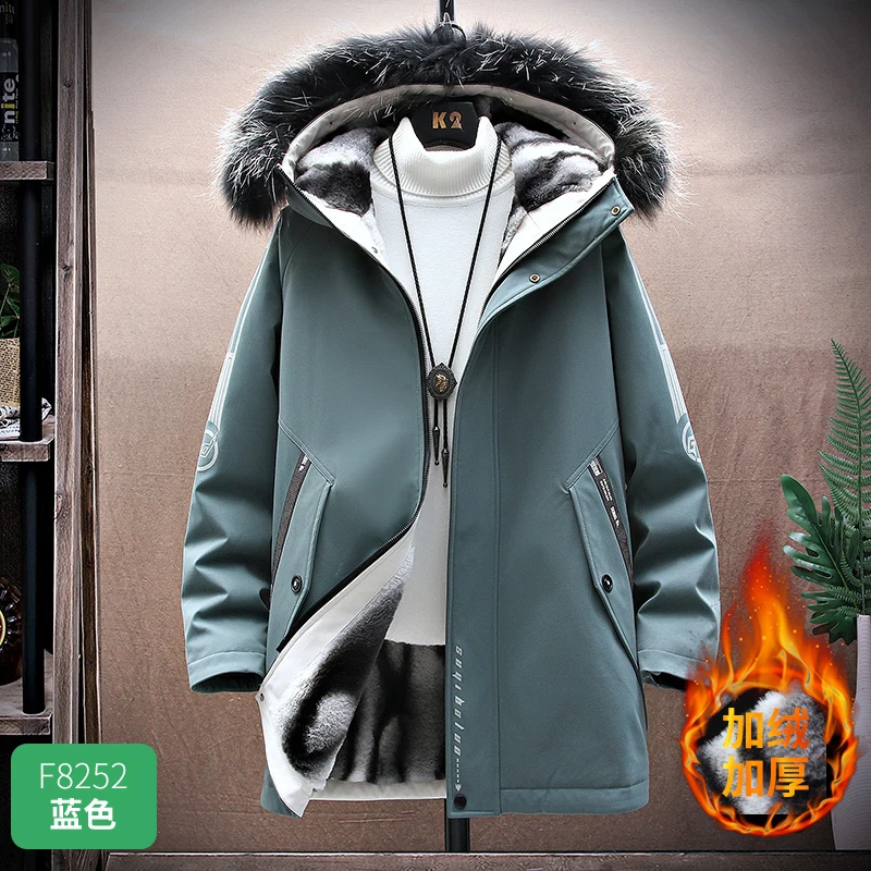 Men's Winter New Cotton Coat Fleece-Lined Thick Mid-Length Men's Cotton Clothes Coat Fashion Brand Winter Cotton-Padded Jacket