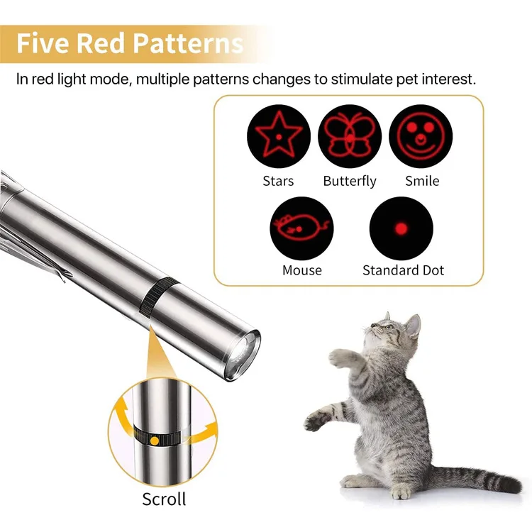 

2022 Pet Stainless Steel Cat Teasing Toy Pet Laser Toy Cat Pen USB Charging LED Light Pointer Interactive Toy Cat Accessories