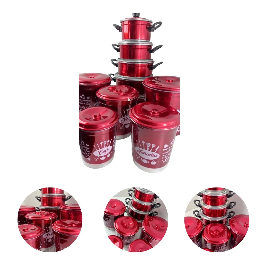 Набор кухонной посуды из 5 предметов с красным лаком |