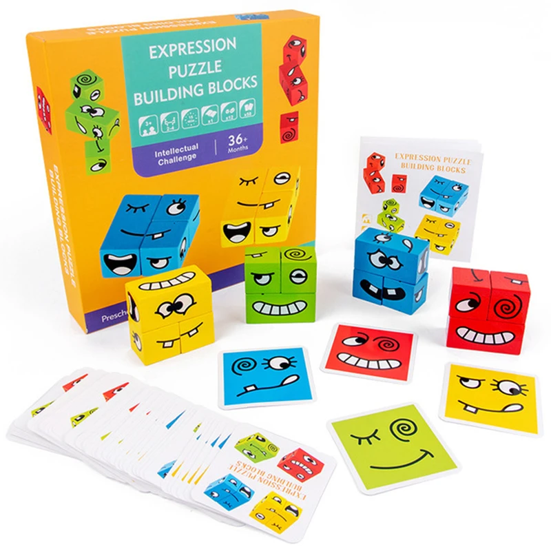 Cube Cartoon Gesicht Ändern Bausteine Kinder Bildung Logic Ausbildung Herausforderung Ebene Board Spiel Montessori Holz Spielzeug Geschenk