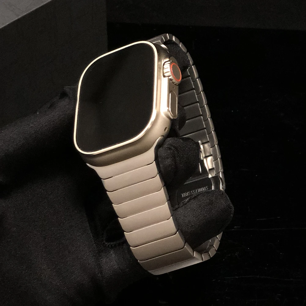 Link Bracelet For Apple Watch Ultra 49mm 40 38 44 42MM Men Business Strap For iWatch 8 7 41 45mm 6 5 4 SE 3 Stainless Steel Band