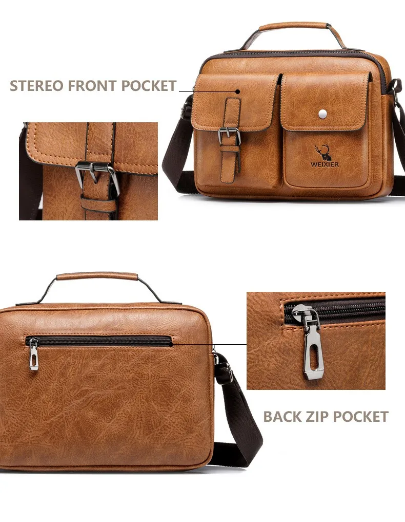 Men's Handbag Messenger Valise Shoulder Bags Zipper Briefcase Front Pocket Leisure Retro Letter Cartoon PU Outdoor Satchel Black