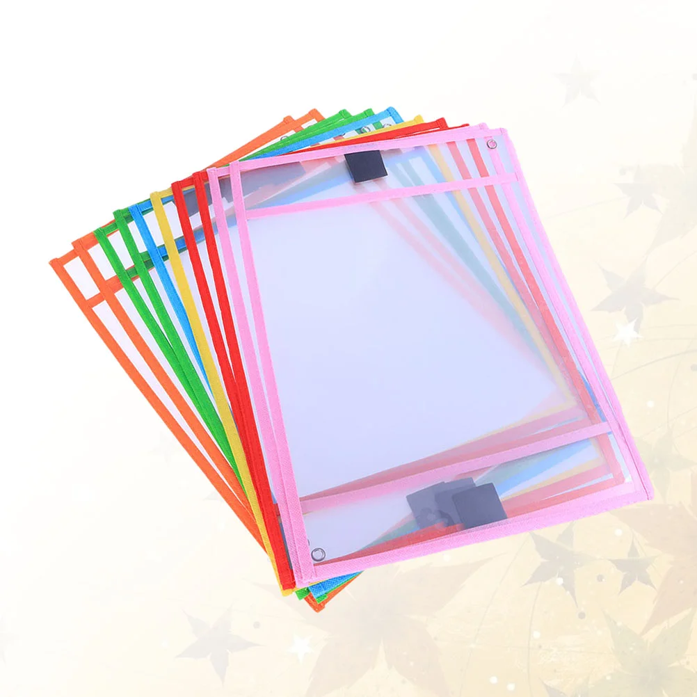 

30 Pcs Dry Erase Pockets Sleeves Double Needle Write Wipe Child Assorted Colors