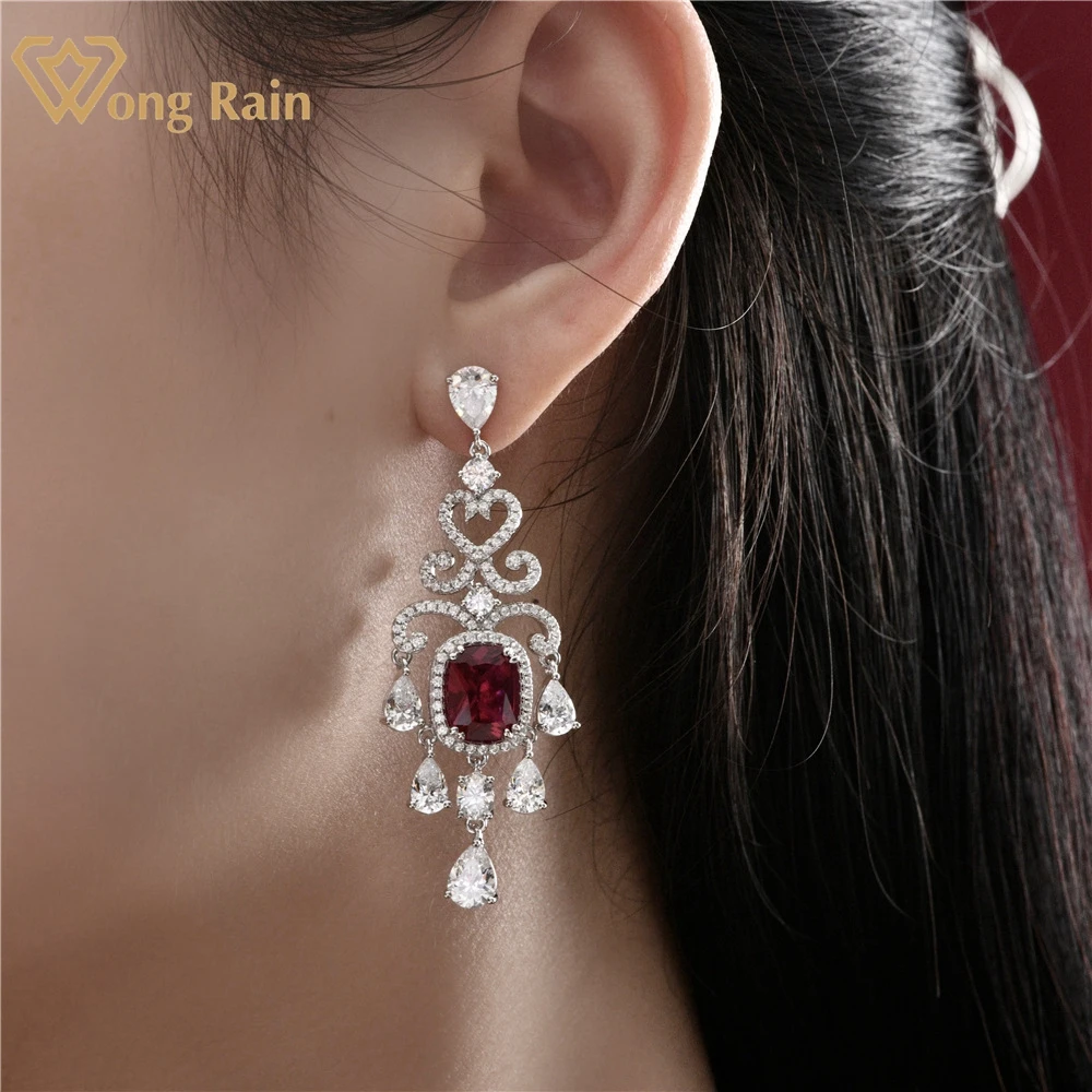 

Wong Rain Vintage 925 Sterling Silver 3.5 CT Pear Created Moissanite Ruby Gemstone Dangle Earrings For Women Studs Fine Jewelry