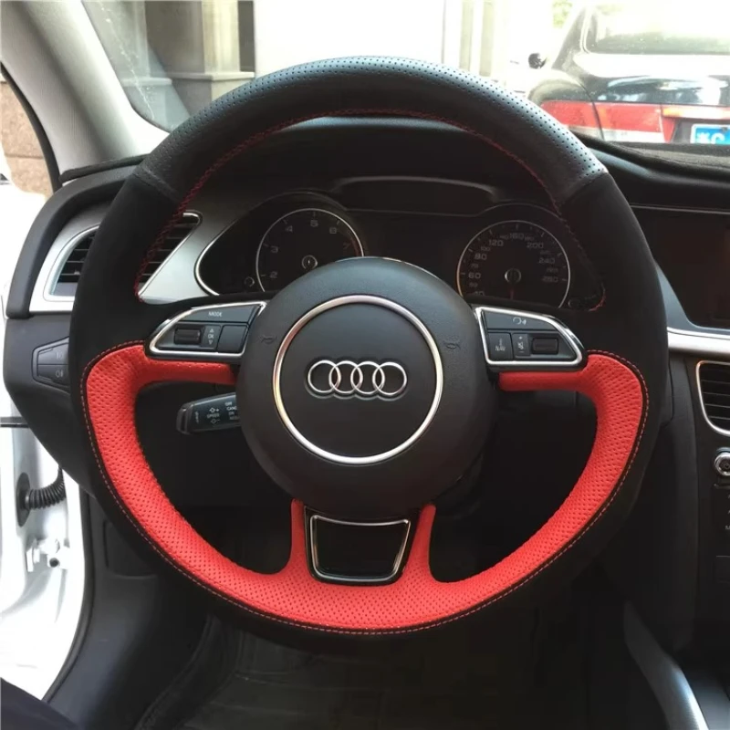Фото Для Audi A3 8V Sportback A4 B8 Avant A5 A6 C7 A7 G8 A8 Q3 Сшитый вручную черный замшевый чехол на руль из натуральной кожи №3