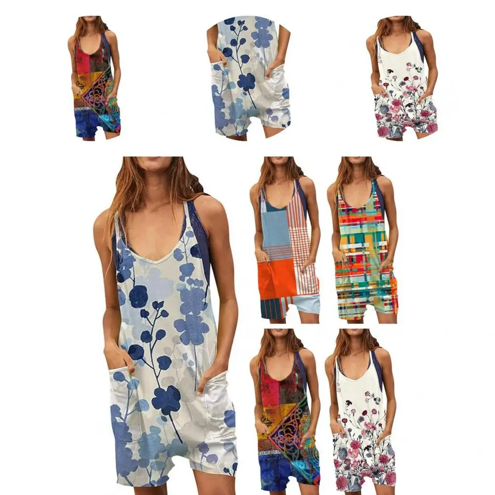 

Женский комбинезон с карманами, дизайнерский комбинезон без рукавов с V-образным вырезом, стильный женский комбинезон без рукавов, с широкими штанинами и карманами