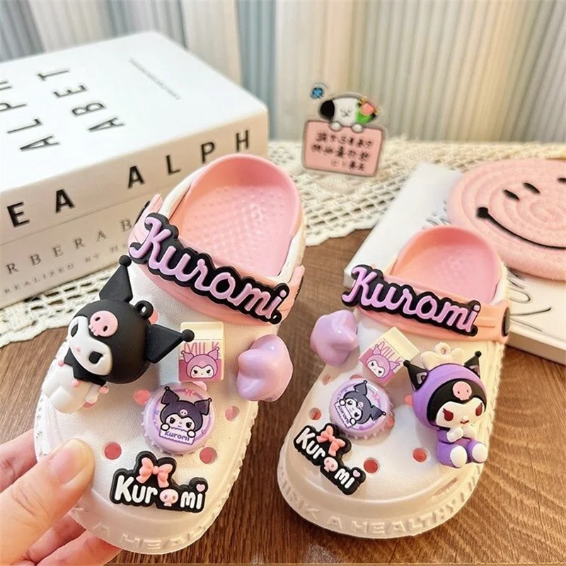 

Sanrios Children's Slippers Kawaii Anime Kuromi Sandals Girls Cartoon Hole Shoes Non-slip EVA Summer Swimming Beach Shoes Gift