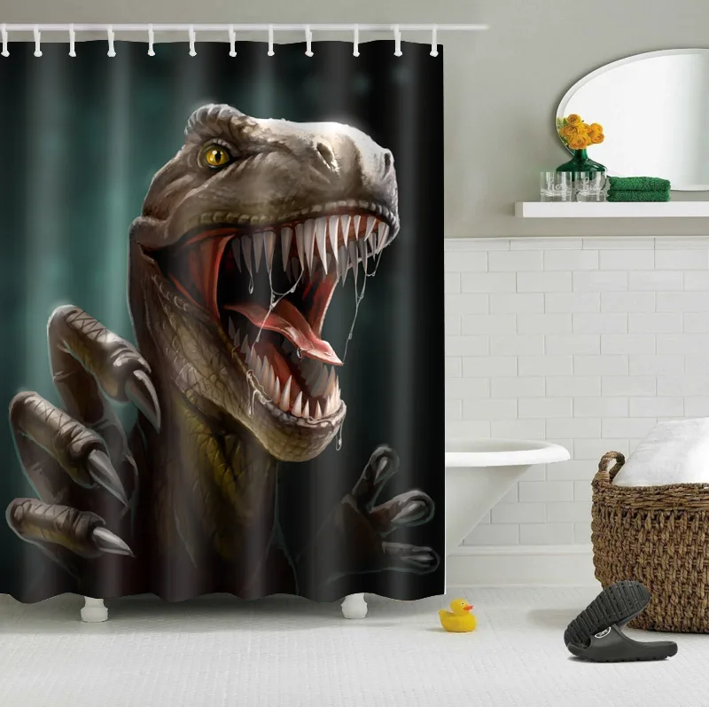 

Hungry Dinosaur Roaring Shower Curtain Bathroom Custom Bath Curtains Waterproof Fabric with 12Hooks Home Decor
