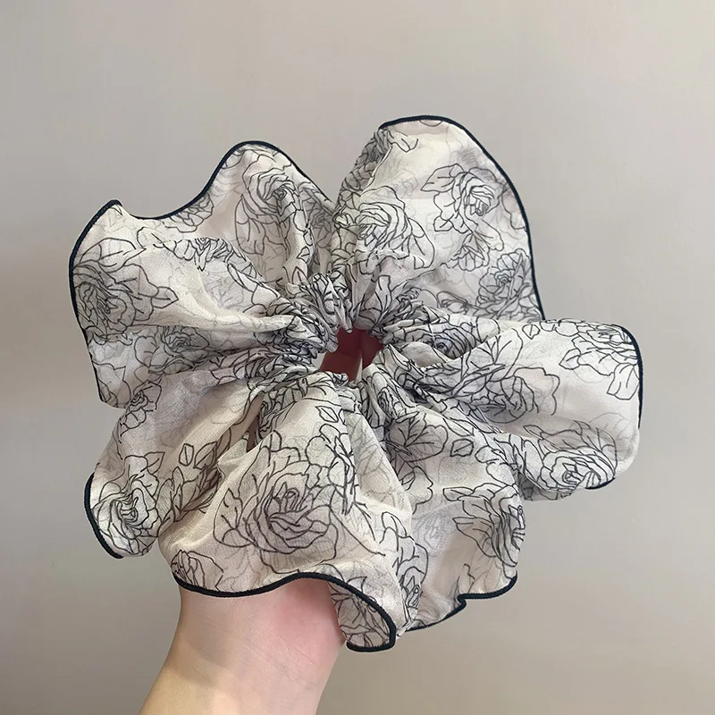 

Korean Large Mesh Sketch Large Intestine Scrunchies Elegant High-Grade Rose Hairband Summer Flower Hair Rope Headdress Women