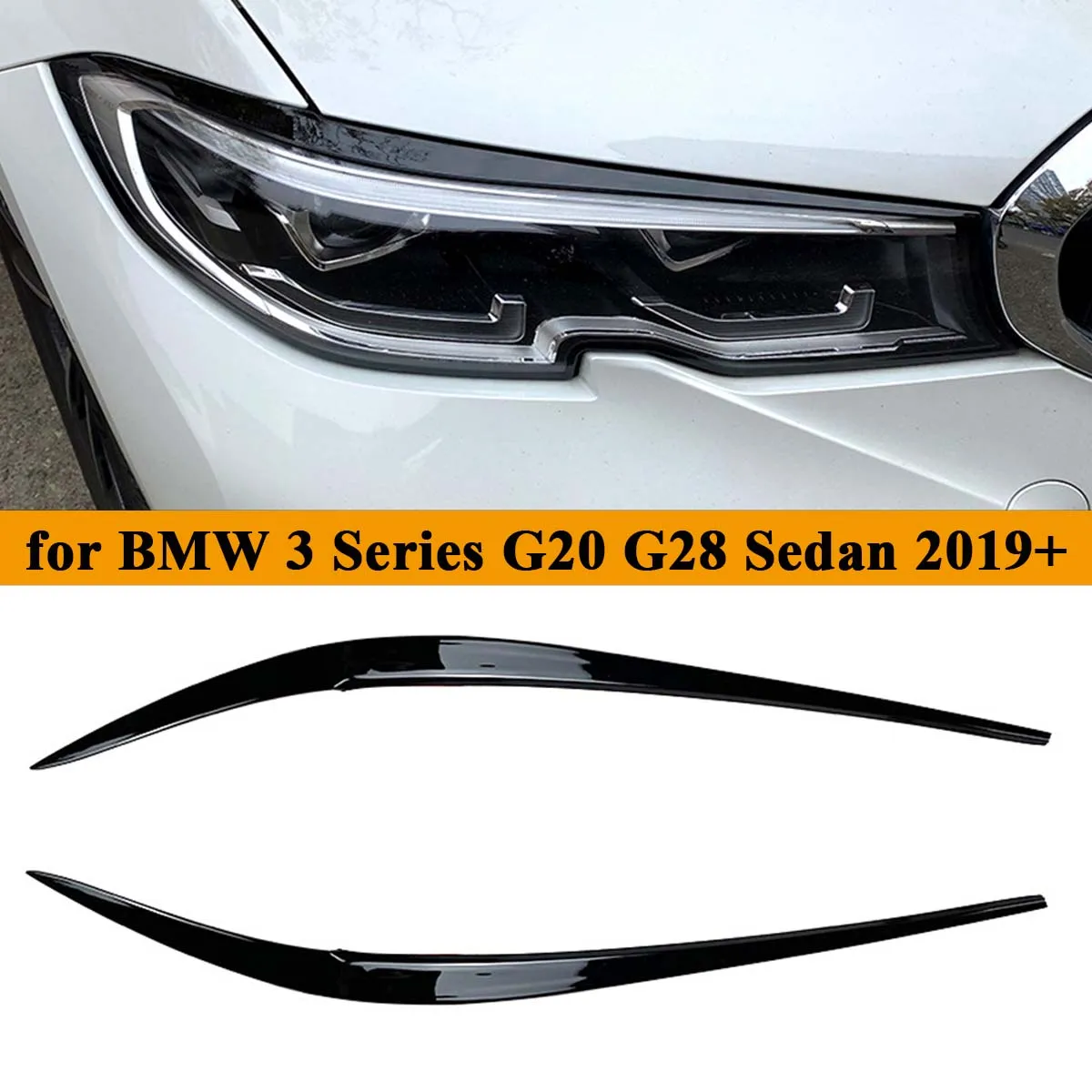 

2PCS Headlight Eyelids Cover Eyebrows Trim Sticker Eye Lids for BMW 3 Series G20 G28 Sedan 2019 2020 2021 ABS Car Accessories