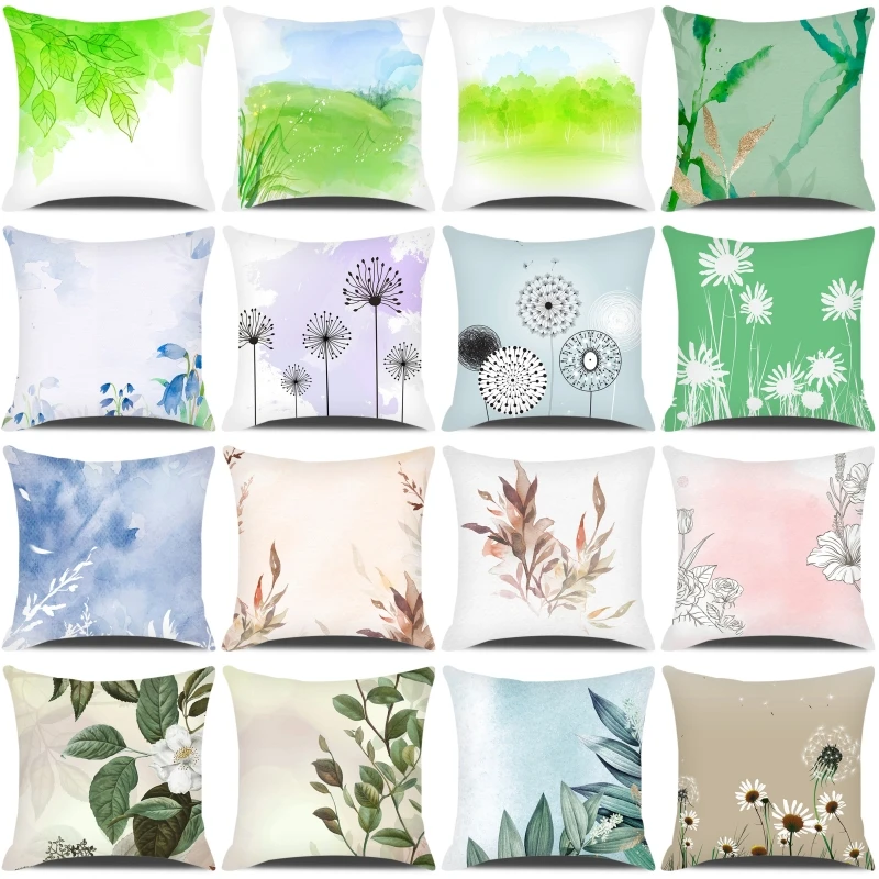 

Watercolor Plants Leaves Dandelion Camellia Cushion Cover Summer Decorative Throw Pillows Cover Farmhouse Home Decor Pillowcase