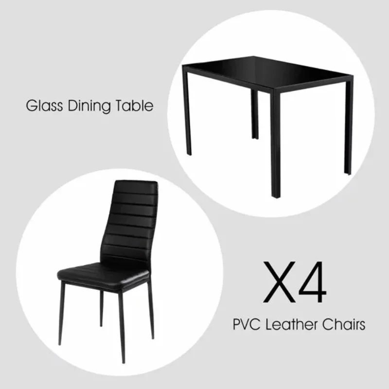 YouYeap 5 Piece Dining Table Set for 4 Glass Dining Table and 4 Chairs Black 2