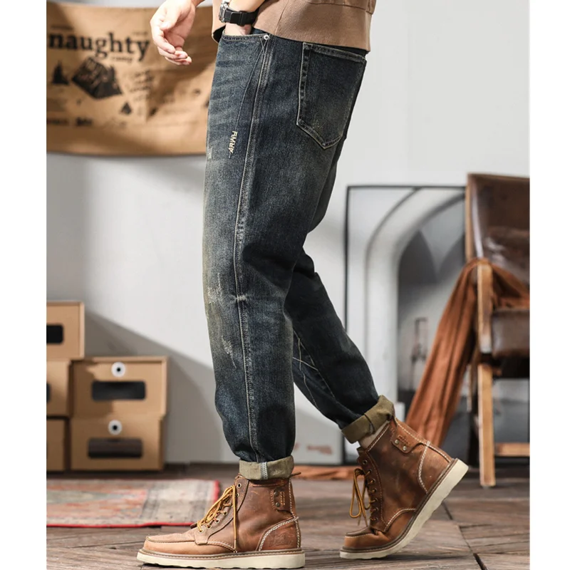 Men Clothing 2022 New Pattern Recreational Vintage Broad Leg Blue Jeans Straight Cylinder Large Loose Cargo Pants Autumn Femal