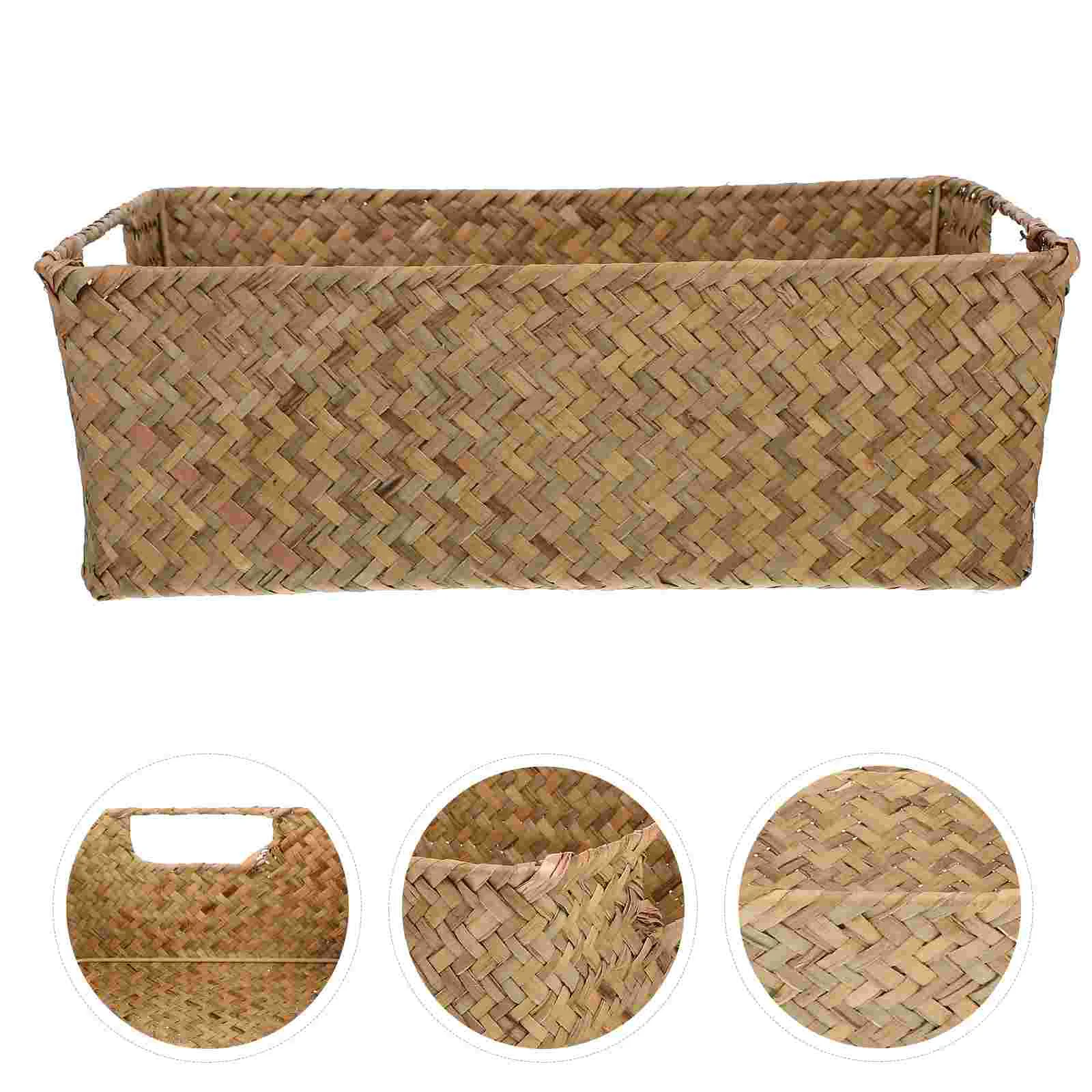 

Seagrass Storage Basket Water Hyacinth Baskets Rectangular Woven Straw Storage Box Rattan Storage Bins Handwoven Organizer Bin