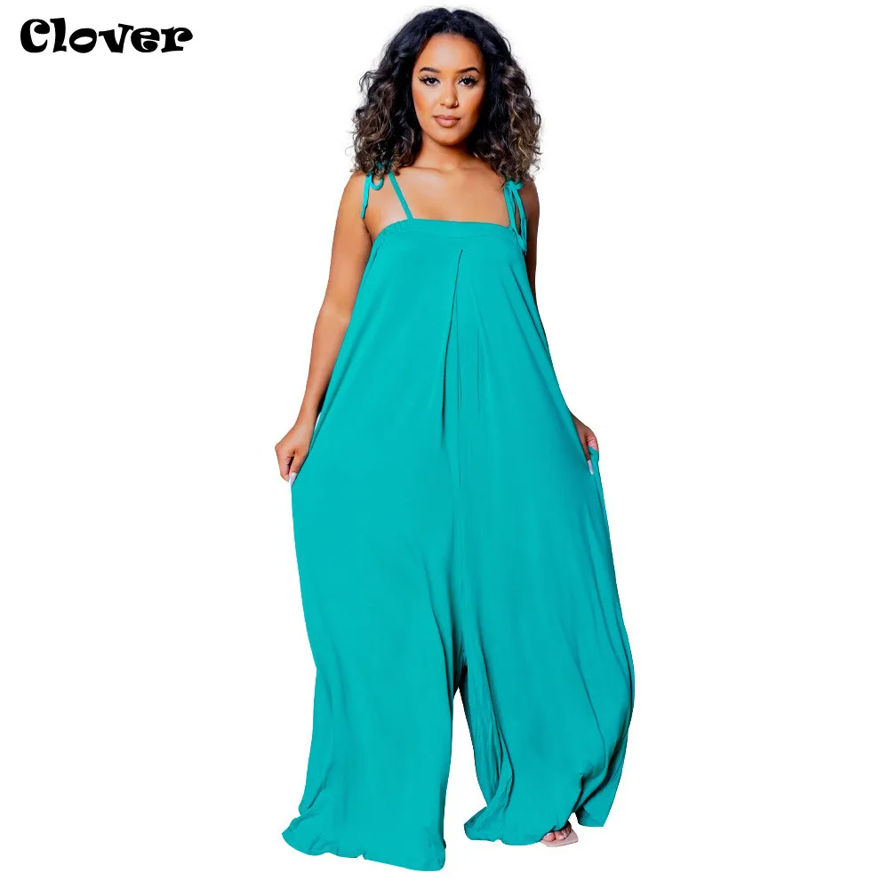 

Chiclover Elegant Solid Color Jumpsuits for Women Sexy Spaghetti Straps Lace Up Romper Loose Elasticity Long Romper Dropshipping