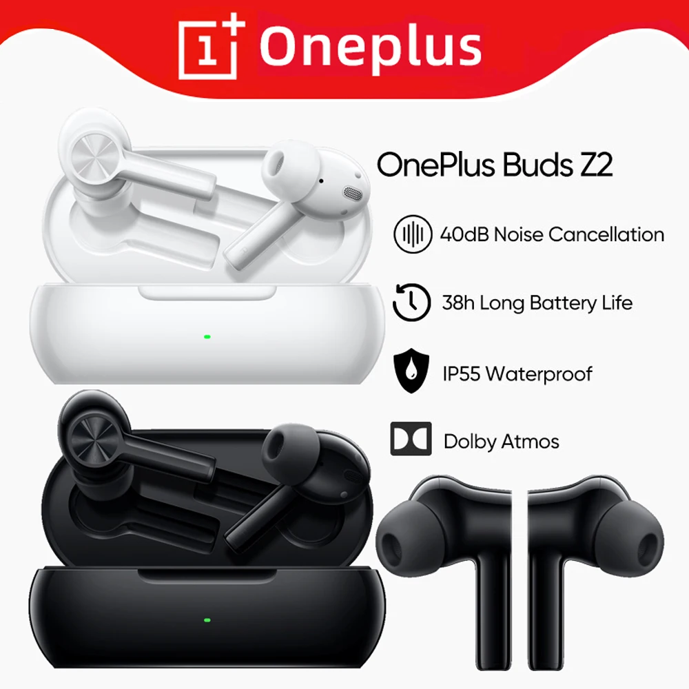 

Original OnePlus Buds Z2 Bluetooth Earphones 40dB Active Noise Cancellation Headphone For One plus 10 pro 9pro 9rt Nord 2 9R Ace