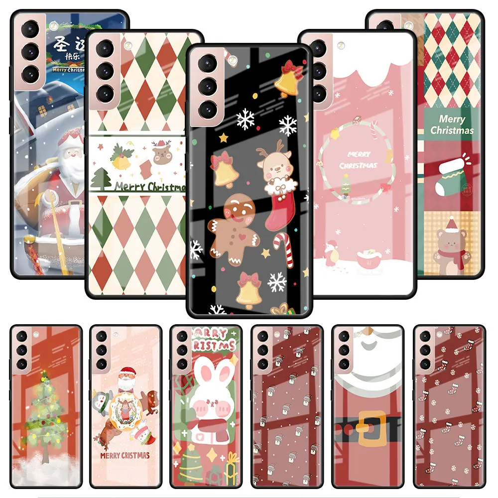 

Christmas Snowflake Glass Case For Samsung Galaxy S22 S20 FE S21 5G S10 S9 Plus Note 10 20 Lite Tempered Phone Cover
