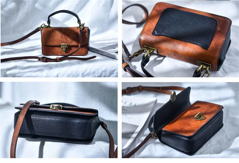 Fashion vintage genuine leather ladies mini handbag weekend daily party natural real cowhide women's cute small crossbody bags