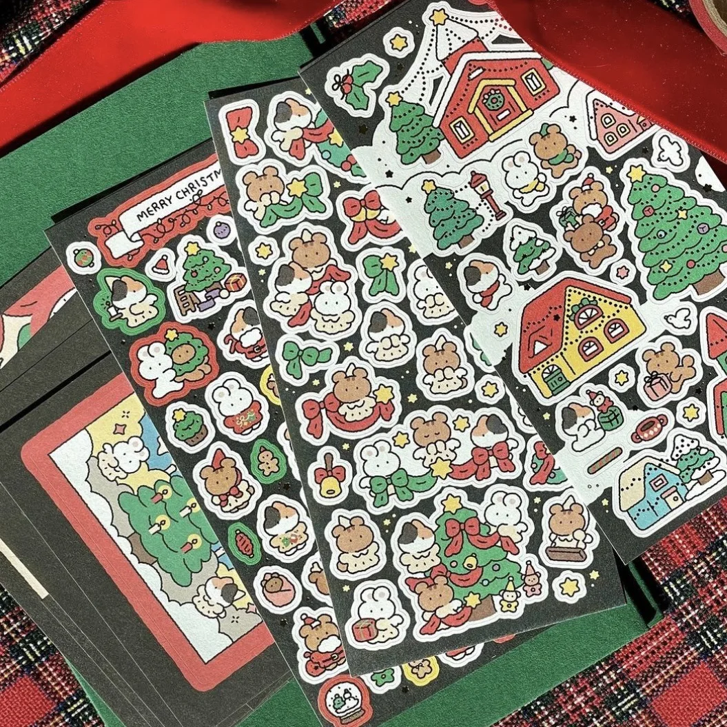 Милая мультяшная наклейка с кроликом и медведем