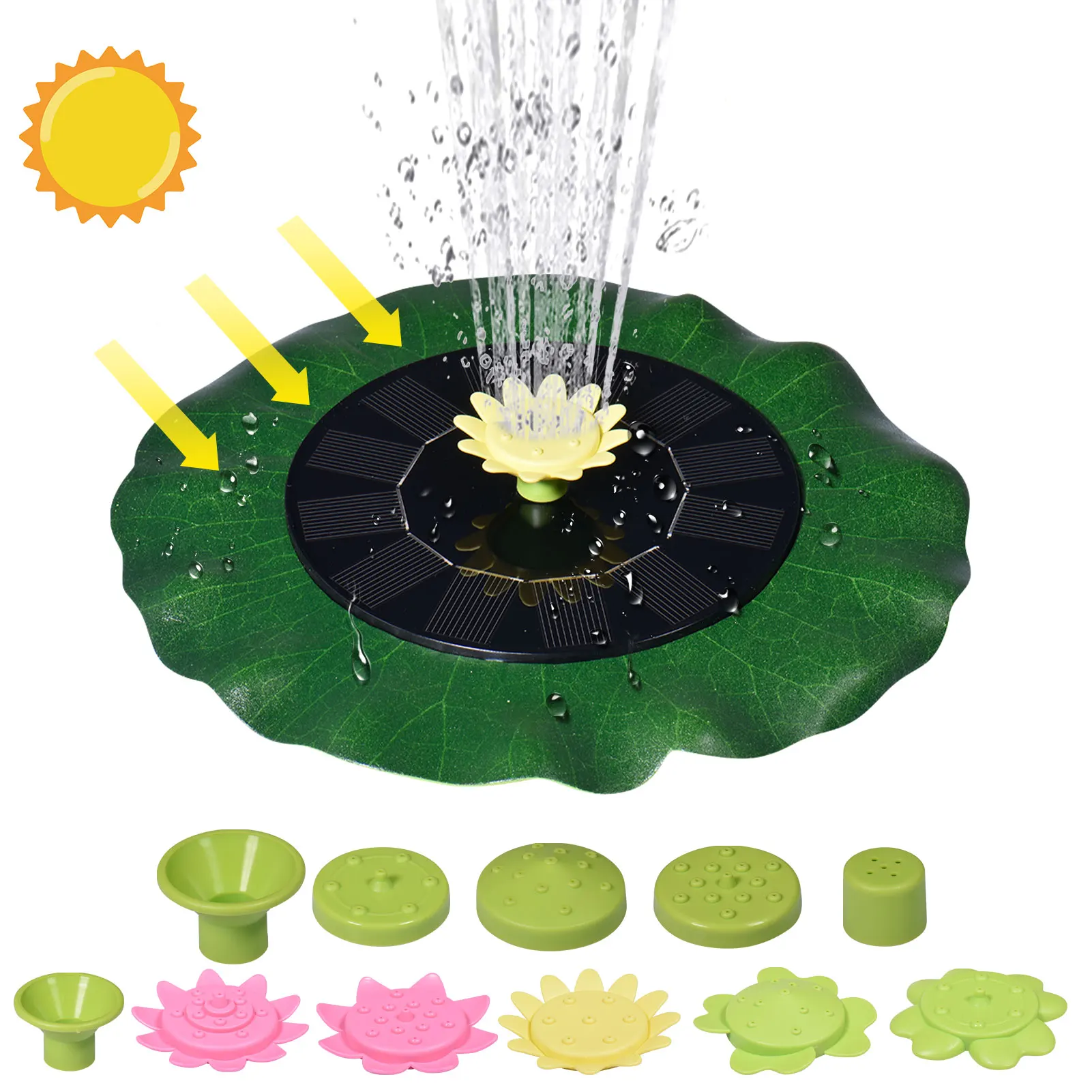 

Lotus Leaf Solar Fountain Upgraded Solar Powered Fountain Pump Floating Solar Fountain for Pond Fish Tank Aquarium