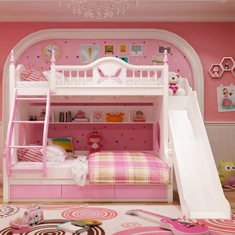 

pink Children Furniture The quality of wood bunk bed for kids