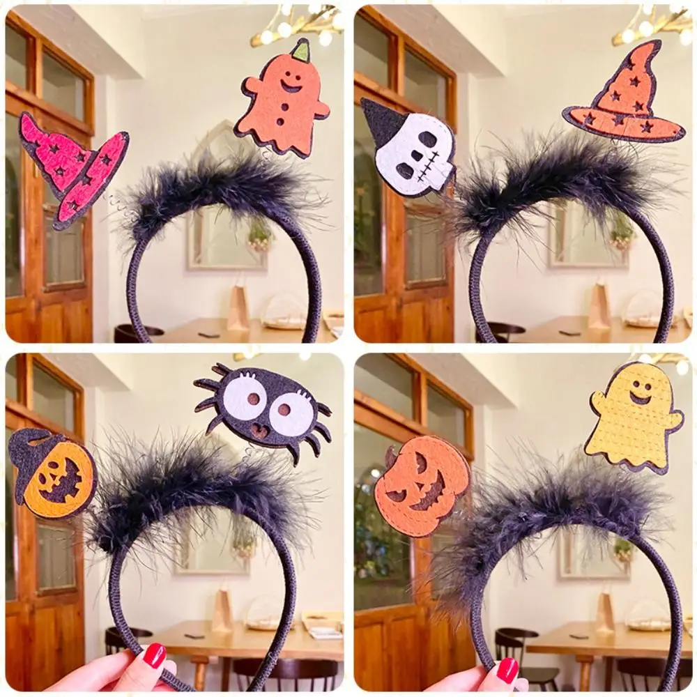 

Cartoon Halloween Feather Headband Funny Witch Hat Pumkin Hairband Ghost Girl
