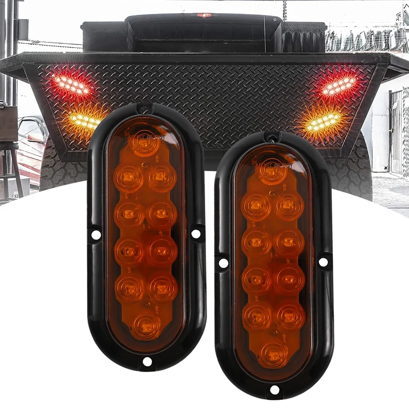 

2Pcs Oval Oblong 6Inch Surface Mount LED Brake Stop Turn Tail Light Trailer Truck RV Sealed Amber Trailer Tail Light