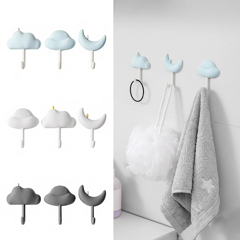 

3Pcs Cute Cloud Hook For Kitchen Bathroom Gadget Hat Clothes Rack Hanger Key Holder Home Accessories No Punching Door Back Hook