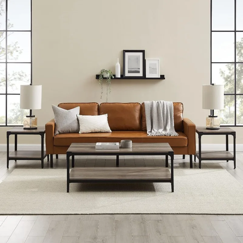 

Company 3-Piece Rustic Angle Iron Coffee Table Set, Grey Wash