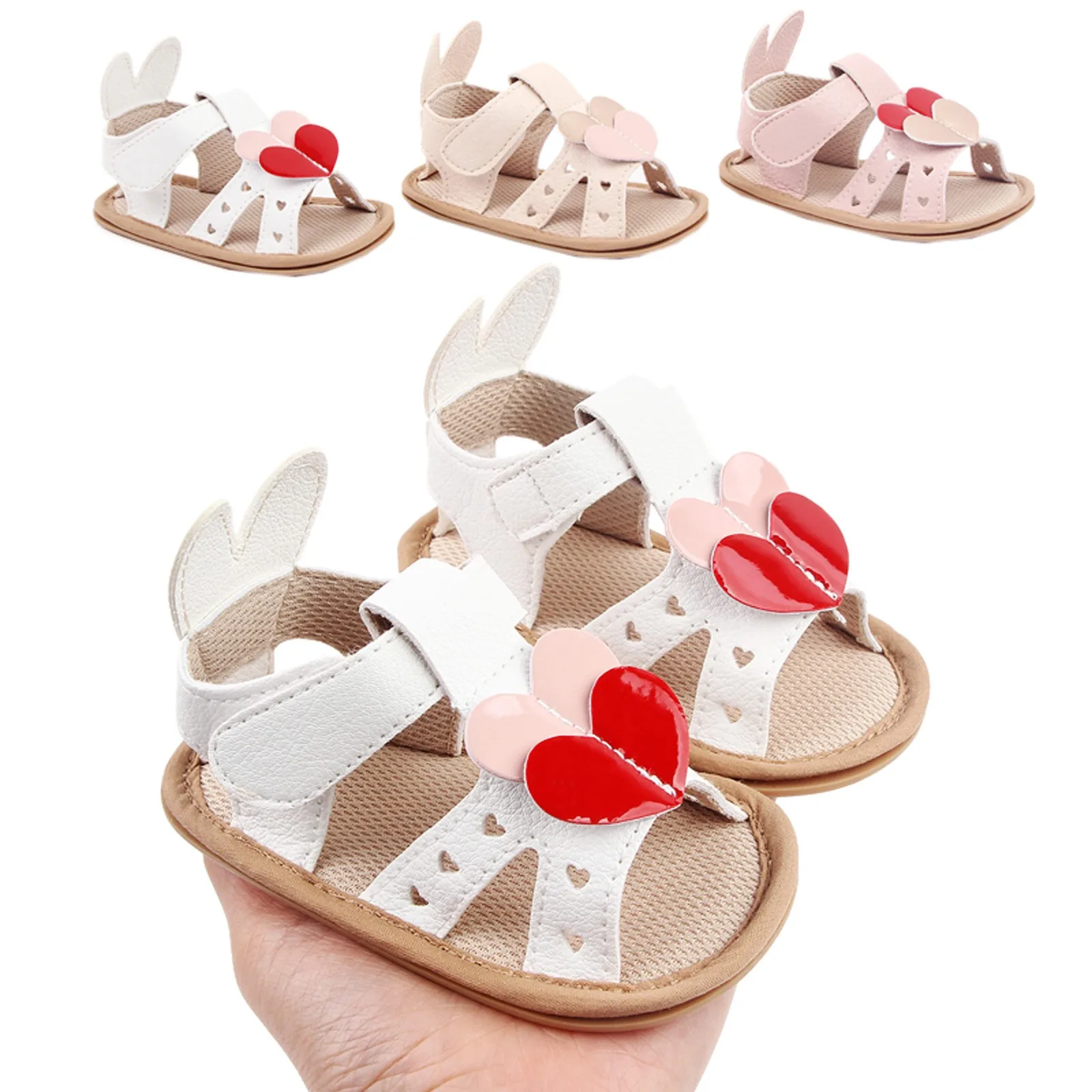 

Summer Infant Baby Shoes Soft Sole Anti-slip Heart Shaped Decoration PU Leather Breathable Baby Sandals Toddler Walkers zapatos