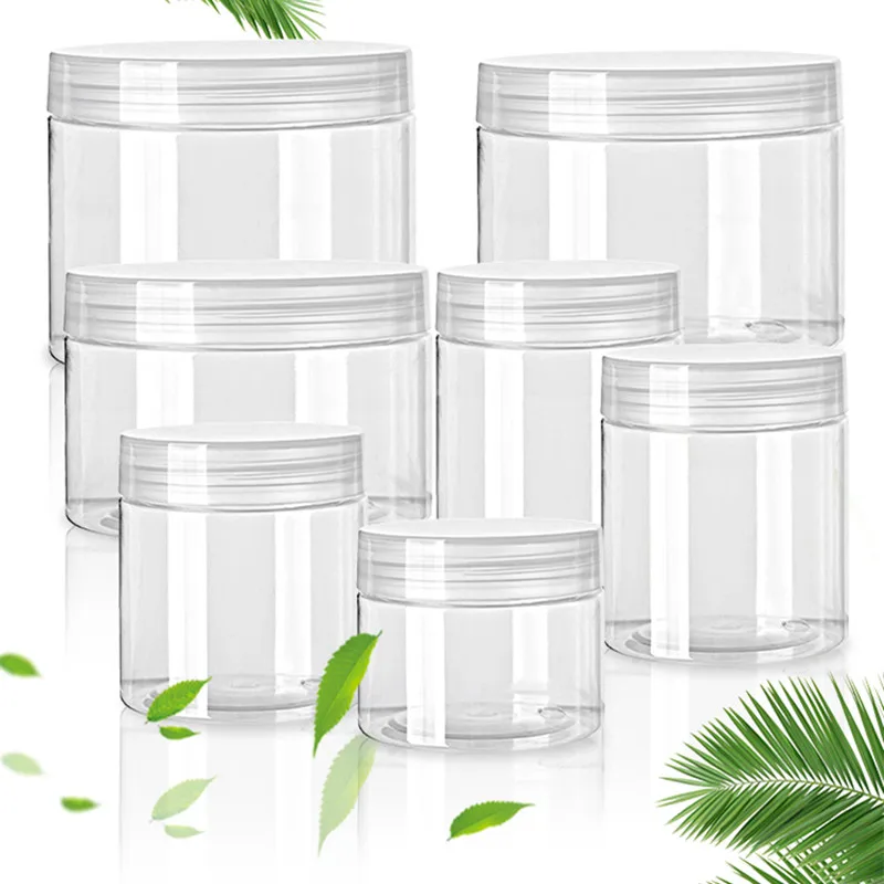 

50-250g Storage Jars Empty With Cosmetic Jars Makeup Clear lid Plastic Screw-on Refillable Makeup Balm Container Travel Bottle