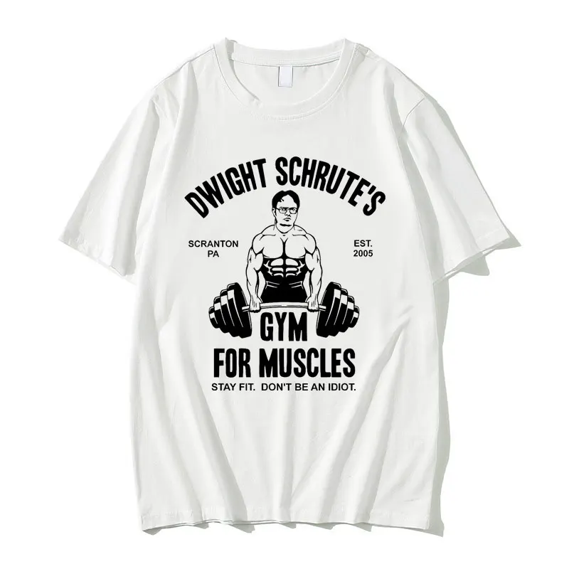 

New Dwight Schrute‘s Gym for Muscles Stay Fit Don't Be An Idiot Print Tshirt Man Black Oversized T-shirts Men Women Fashion Tees