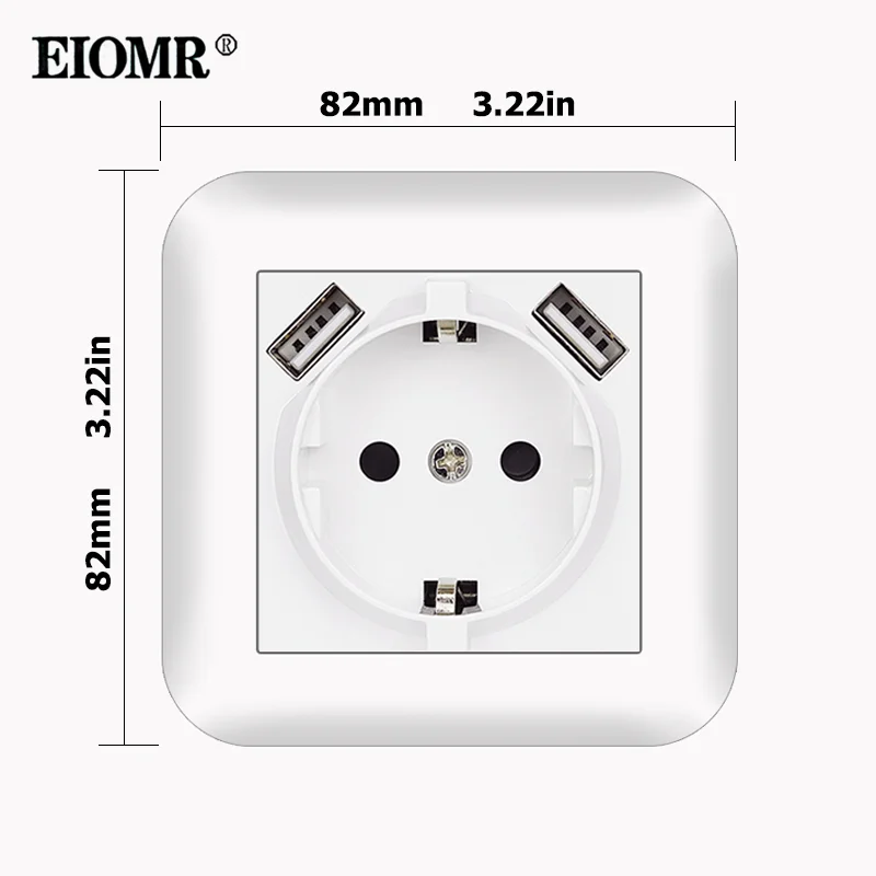 

EIOMR Type C гнездо для зарядки USB, огнестойкая панель ПК, европейская стандартная настенная розетка USB с железным креплением, подходит для круглой коробки