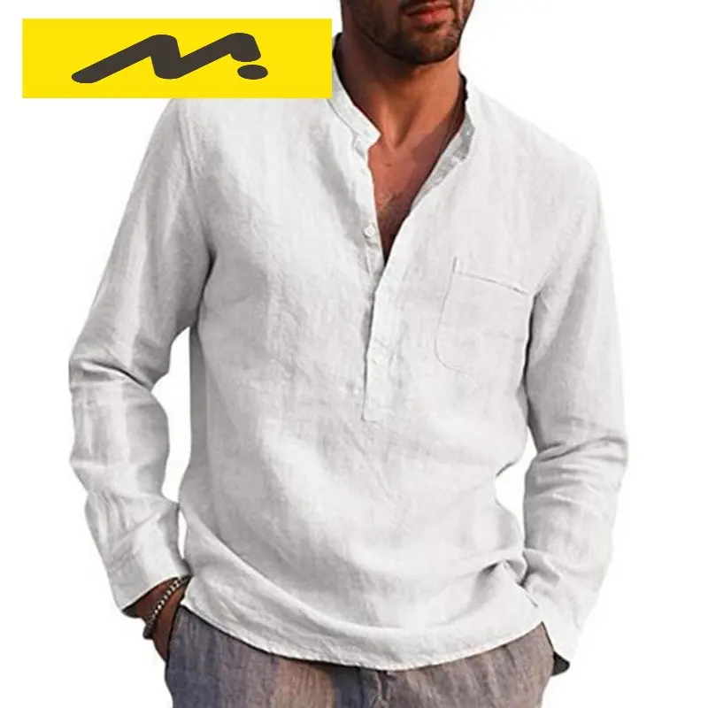 2023 New Men's Casual Blouse Cotton Linen Shirt Loose Tops Short Sleeve Tee Shirt Spring Autumn Summer Casual Handsome Men Shirt