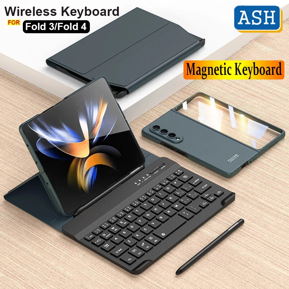 

ASH Bluetooth Wireless Keyboard For Samsung Galaxy Z Fold 3 Z Fold 4 5G with Pencil Slot Magnetic Detachable Leather Cover