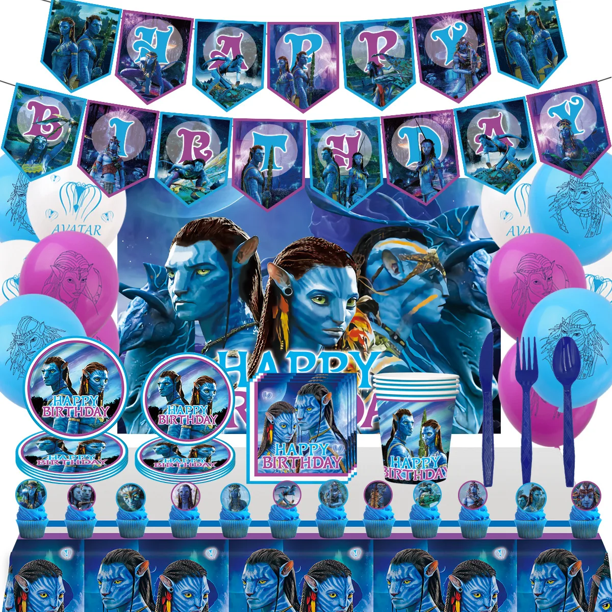 

New Avatar Party Decorations Movie-themed Tableware Birthday Supplies Banner Posters Backdrop Photographic Props Ballon Set Gift