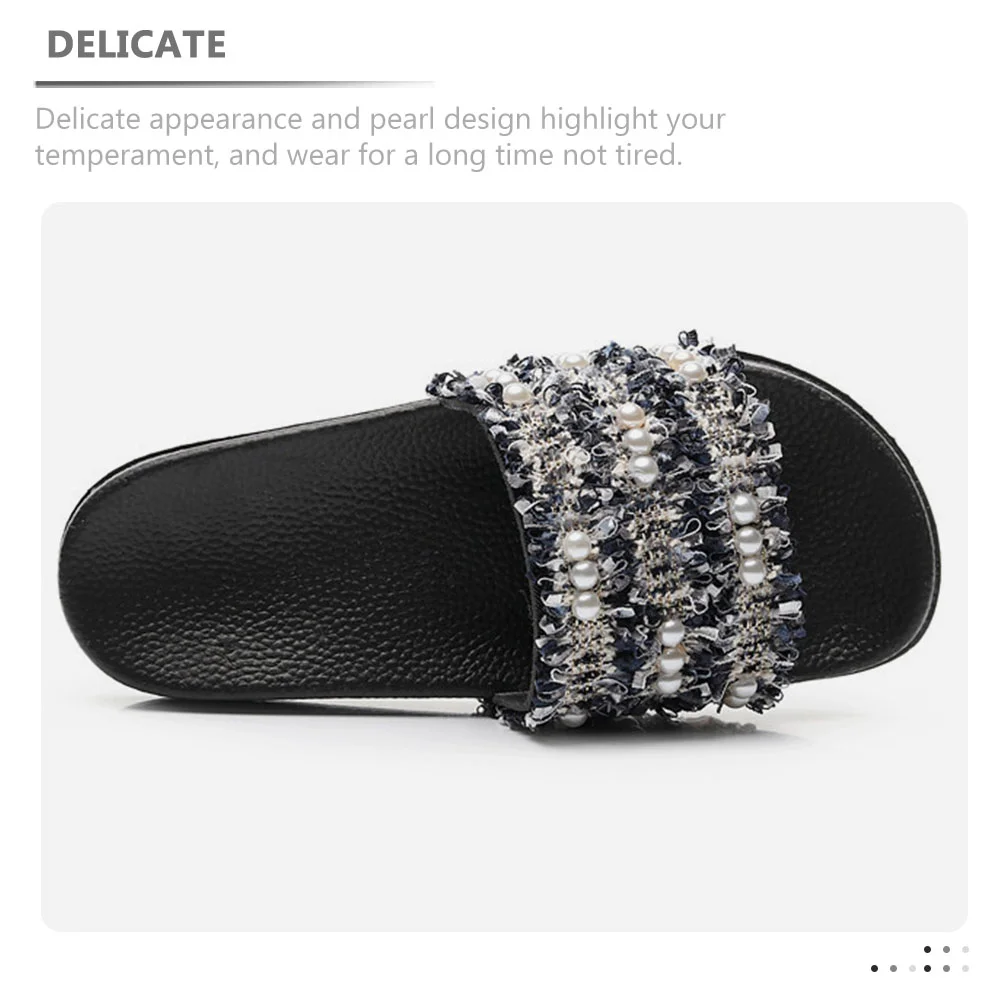 2 Pairs Women Beach Sandals Woven Pearl Slides Braided The 7 Summer Flat Slipper Women's