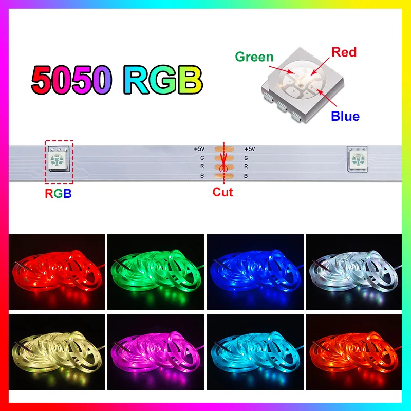 Светодиодная лента RGB 5050 водонепроницаемая без Bluetooth гибкая лампа подсветка