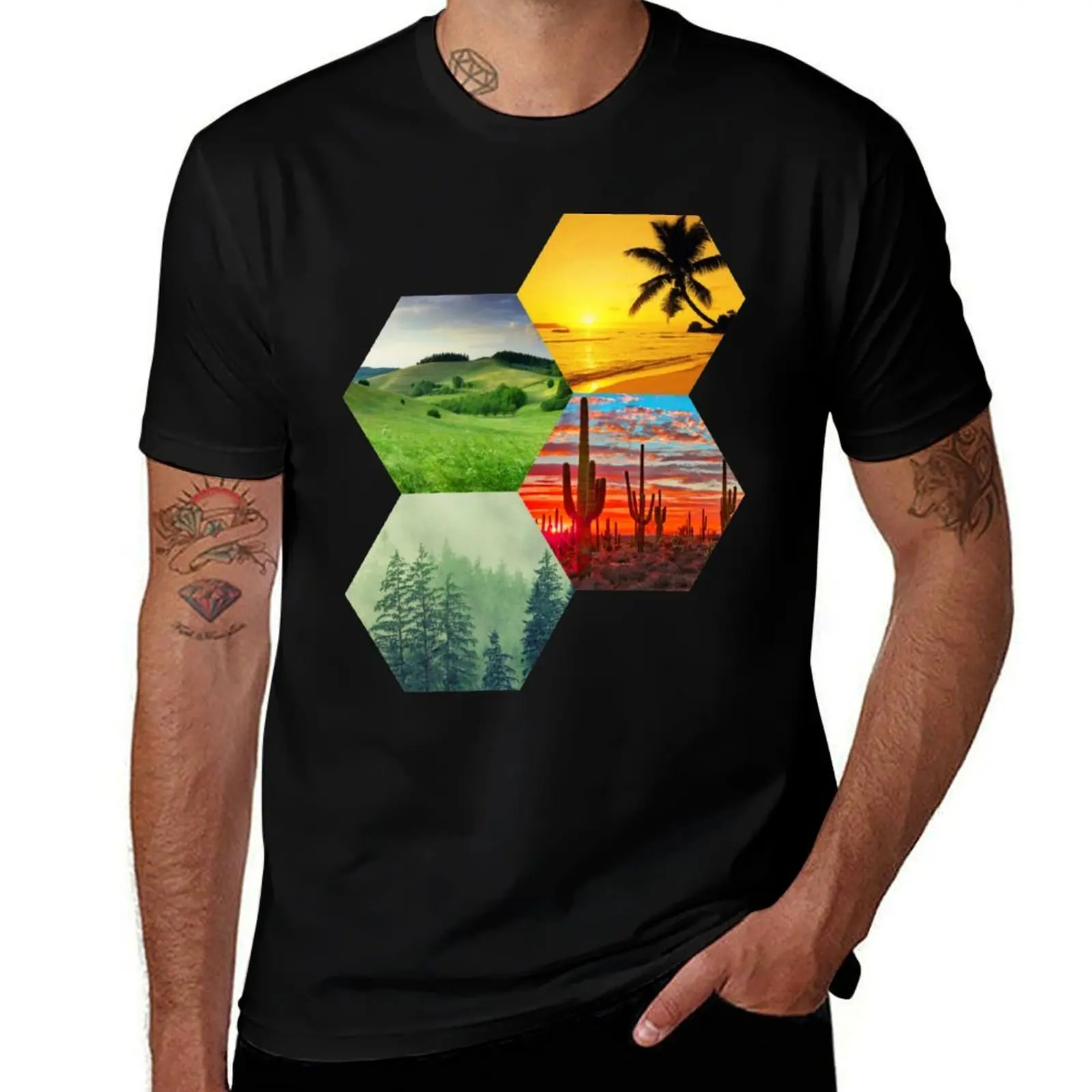 Фото Футболка Land Biome Honeycomb Hexagonal Design, дышащая, базовая, из хлопка №1