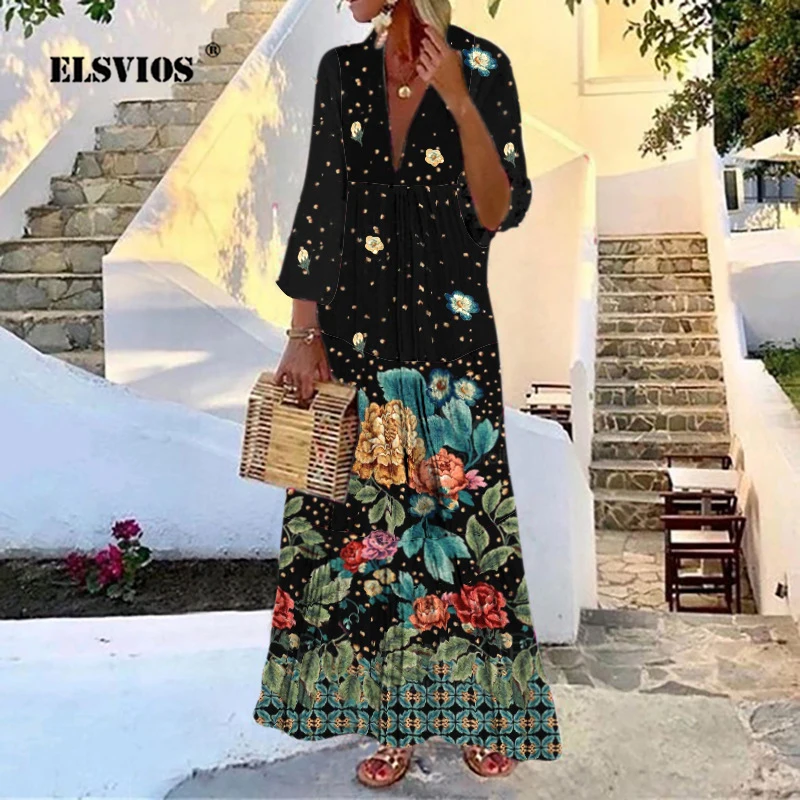 

Женское плиссированное платье-макси с пышными рукавами и V-образным вырезом