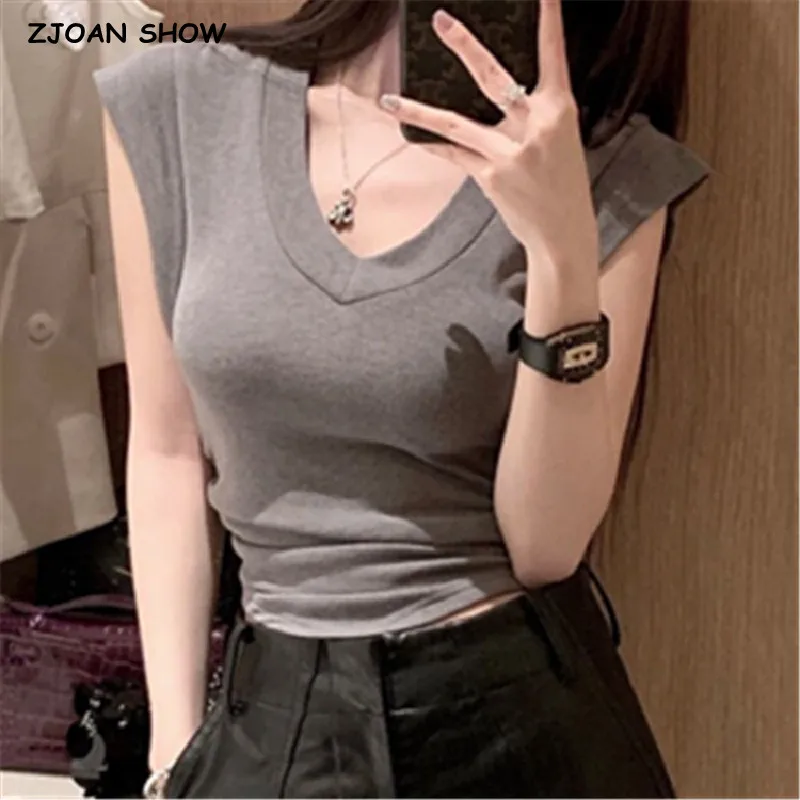 

2023 Retro American Style V neck Short Flying Sleeve Tee Summer Girl Ruched Waist Side T-shirt Pullover Crop Tank Top