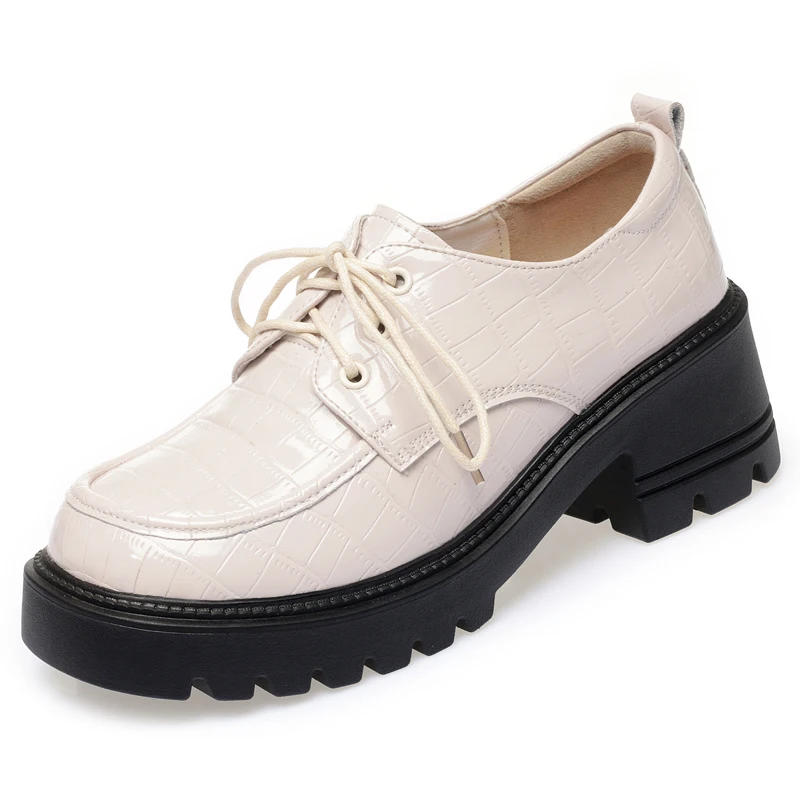 AIYUQI Women Loafers Genuine Leather 2023 New Fashion Platform Shoes Ladies Lace-up British Style Large Size Women Shoes