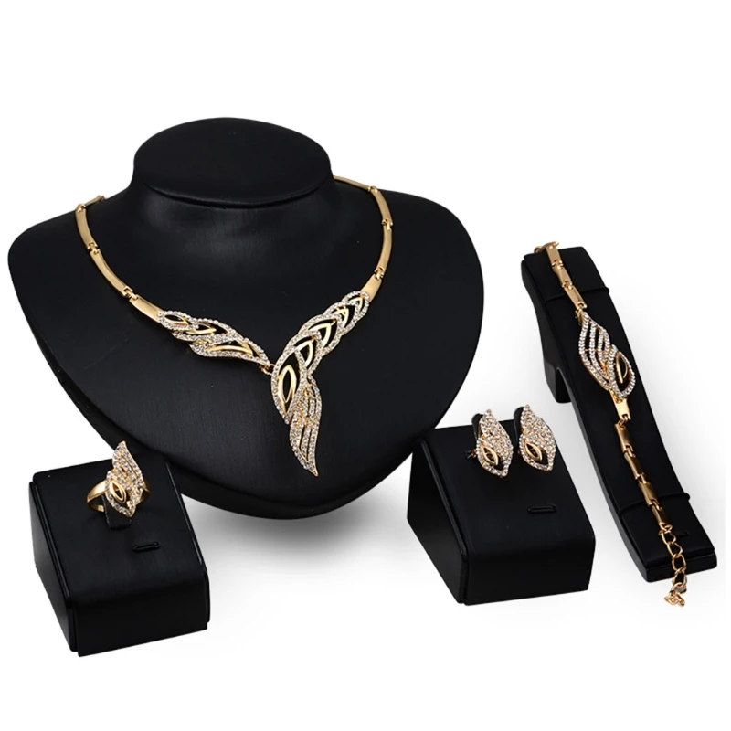 

Women Jewelry Set for rhinestone Decor Necklace Ring Bracelet Earrings Party Dre