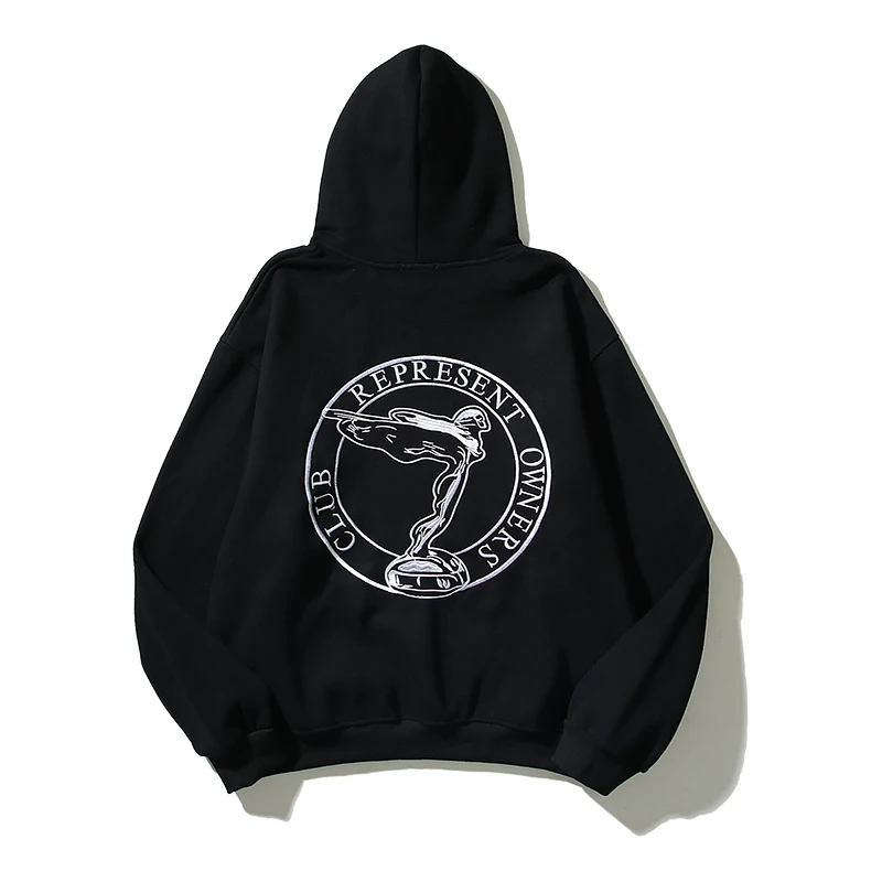 

Flying Angel Letter Embroidery Hooded Sweatshirts Mens Retro High Street Harajuku Casual Fleece Hoodie Loose Oversized Hoody