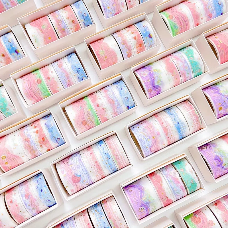 

4 rolls/set kawaii washi Tapes Cute Cloud Foil Stamping Stickers Decorative Scene Frame Masking Tape Flower Scrapbook Planner