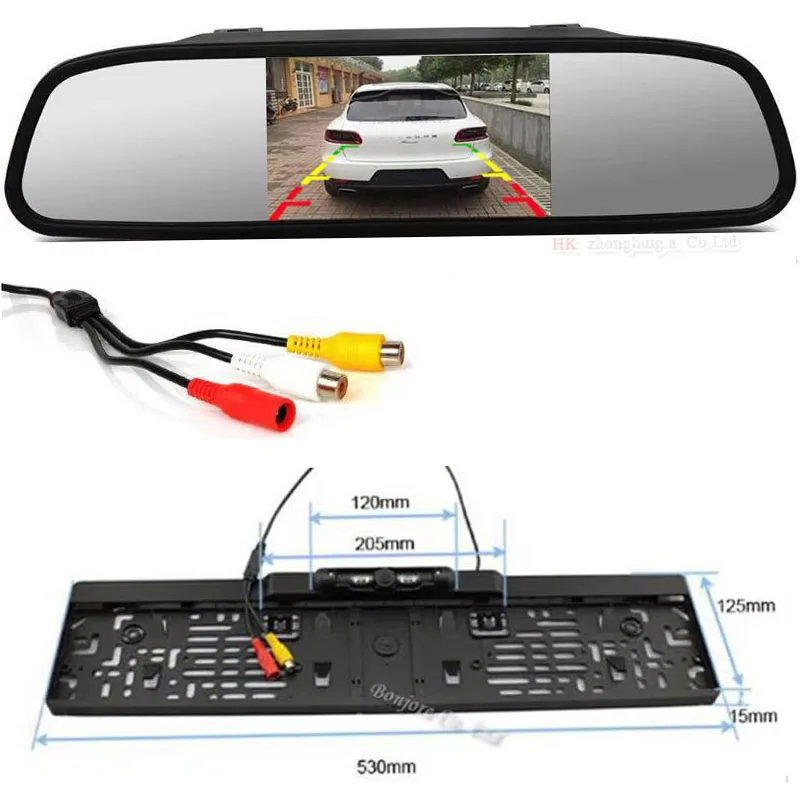 

Автомобильный 5-дюймовый TFT ЖК-монитор с цветным зеркалом и автомобильным инфракрасным светодиодом, европейская рамка номерного знака, камера заднего вида, помощь Pakring