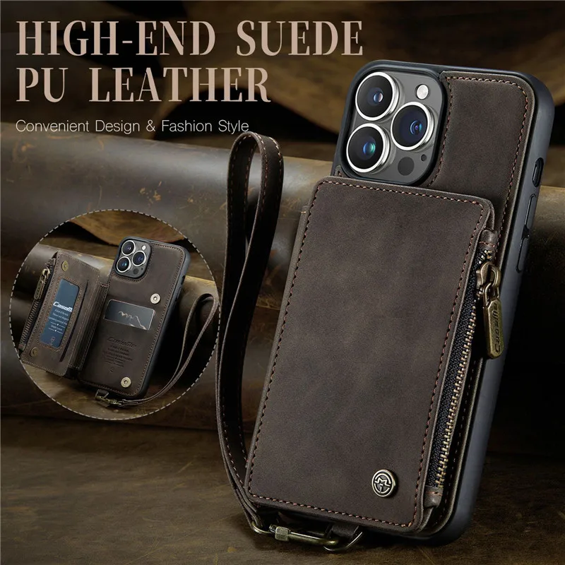 

Leather Back Case For iPhone 13 12 14 Pro Max Wallet Card Slot For iPhone 12 Pro 11 XS XR 7 8 Plus Zipper Back Bag Cards Cover